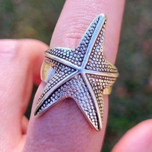 Starfish Ocean Wave Silver Ring Size 8